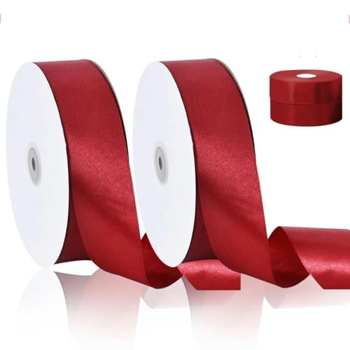 2 Rollen, 91,4 m/Rolle, 4 cm Band, geeignet für Blumenstrauß, Schleifen, Party und Dekoration, Burgunderrot, Größe L von FAQIMORAX