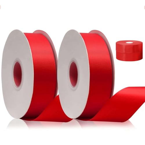 2 Rollen, 91,4 m/Rolle, 4 cm Band, geeignet für Blumenstrauß, Schleifen, Party und Dekoration, Rot, Größe L von FAQIMORAX