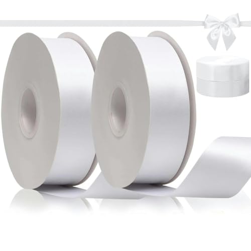 2 Rollen, 91,4 m/Rolle, 4 cm Band, geeignet für Blumenstrauß, Schleifen, Party und Dekoration, Weiß, L von FAQIMORAX