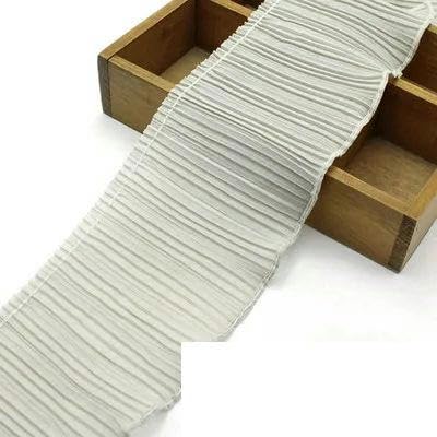 2 Yards, einzelne, doppellagige Chiffon-Faltenspitze mit Perlen, 11 cm, 15 Farben zur Auswahl, einzeln, hellgrau, 2 Yards von FAQIMORAX