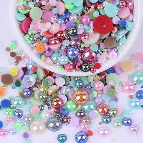 3–10 mm farbige, runde Kunstperlen, flache Rückseite, DIY-Nageldekor, Schmuckherstellung, Mix 3–2 mm, 3300 Stück von FAQIMORAX