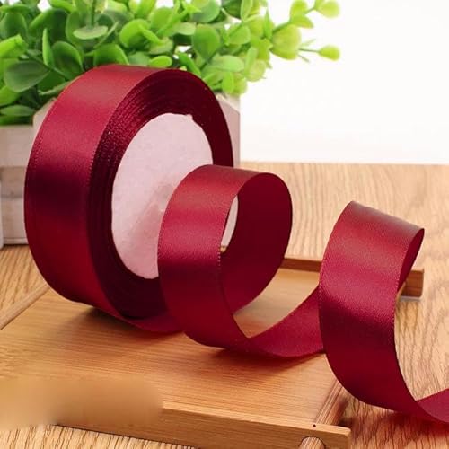 6-10-12-15-20-25-40-50 mm silbergraues Satinband, 22 m/Rolle, für Geburtstagspartys, Geschenkband, Weinrot, 15 mm von FAQIMORAX