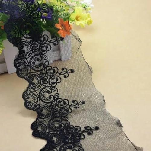 9,5 cm breites Baumwoll-Stickspitzen-Nähband, DIY-Kleidungszubehör, Schwarz, 1 Yard von FAQIMORAX
