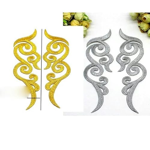 Applikationen zum Aufbügeln, goldene Stickerei, Aufnäher, Partydekoration, Vintage-Kleid, Kostüme, DIY, Heimtextilien, Gold/Silber, 1 Paar_f-Silber von FAQIMORAX