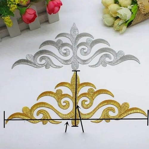 Applikationen zum Aufbügeln, goldene Stickerei, Aufnäher, Partydekoration, Vintage-Kleid, Kostüme, DIY, Heimtextilien, Gold/Silber, 1 Stück, mit Silber Applikationen zum Aufbügeln, goldene Stickerei, Aufnäher, Partydekoration, Vintage-Kleid, Kostüme, DIY, Heimtextilien, Gold/Silber, 1 Stück, mit Silber von FAQIMORAX