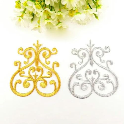 Applikationen zum Aufbügeln, goldene Stickerei, Aufnäher, Partydekoration, Vintage-Kleid, Kostüme, DIY, Heimtextilien, Gold/Silber, 1 Stück_v-Gold von FAQIMORAX