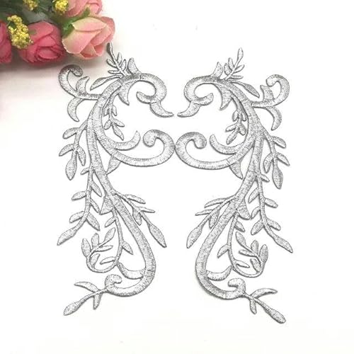 Goldfarbene Stickerei-Aufnäher zum Aufbügeln, für DIY-Kleidungsstücke, Kostüme, 14 x 6 cm, Silber von FAQIMORAX