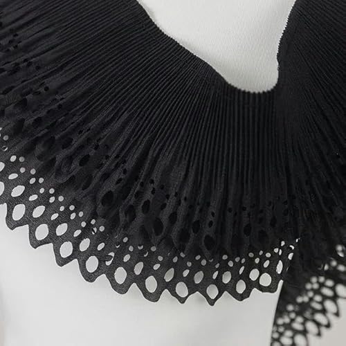 Plissierte Spitzenbänder für Kleidung, dekorative Heimwerkerbedarf, ausgehöhlte Handarbeitsbesatzung, doppellagiges elastisches Nähen, Schwarz, 2 Meter Plissierte Spitzenbänder für Kleidung, dekorative Heimwerkerbedarf, ausgehöhlte Handarbeitsbesatzung, doppellagiges elastisches Nähen, Schwarz, 2 Meter von FAQIMORAX