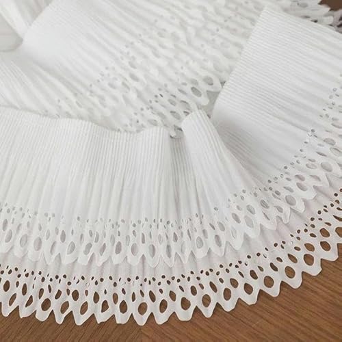 Plissierte Spitzenbänder für Kleidung, dekorative Heimwerkerbedarf, ausgehöhlte Handarbeitsbesatzung, doppellagiges elastisches Nähen, weiß, 2 Meter von FAQIMORAX