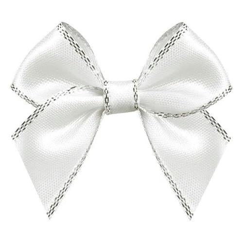 Schleifenbänder, Breite 45 mm ± 3 mm, Höhe 36 mm ± 3 mm, 200 Stück/Beutel, Band für DIY-Dekoration, Kinderkleidung, Zubehör, Silberrand, Satin029, Breite 45 mm, Höhe 36 mm von FAQIMORAX