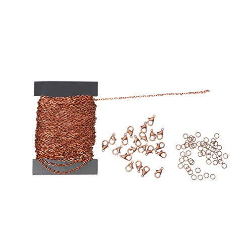 FARUTA 1 Set Antike rote Kupferkette Kabelglieder mit 30 Verschlüssen und 20 Stück Biegeringe für DIY Schmuckherstellung (Farbe: Bild 1, Größe: 2 x 3 mm) von FARUTA