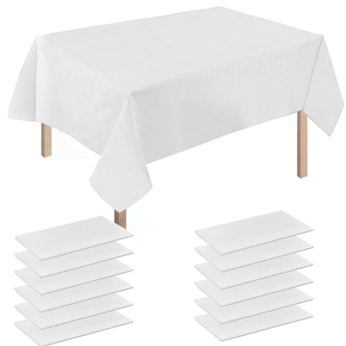 FARYODI 12 Stück Einweg Tischdecke aus Kunststoff 137 x 274 cm - Einweg Tischdecke Weiß，wasserdichte Tischdecke für Hochzeit, Party,Geburtstag, Weihnachten von FARYODI