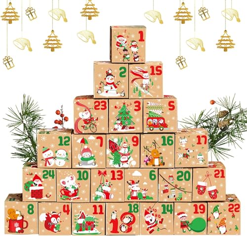 FARYODI Adventskalender zum Befüllen 24 Stück - DIY Adventskalender Boxen 7cmx7cmx7cm,24 Kisten zum Basteln,Party-Schachteln für Weihnachten,Adventskalender Süßigkeiten-Box von FARYODI
