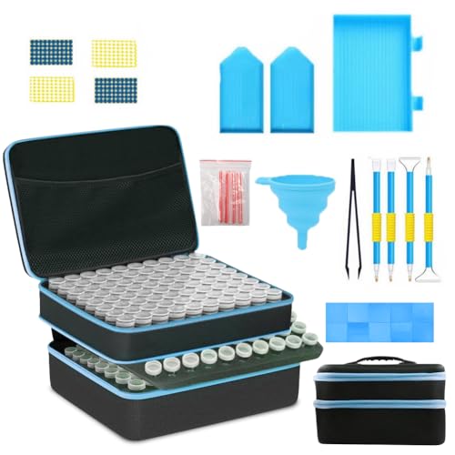 FARYODI Diamantmalerei Aufbewahrungsbox-Set mit 240 Boxen, Koffer, Trichter und Stickern - 5D Diamond Painting Zubehör für eine organisierte und einfache Handhabung - Blau von FARYODI