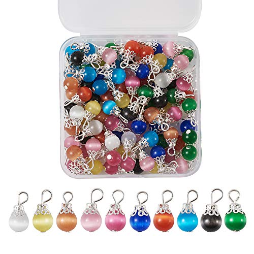 100 Stück/Box Katzenaugen-Perlen in 10 Farben, baumelnde Charm-Anhänger mit Perlenkappe für DIY-Schmuckherstellung von FASHEWELRY