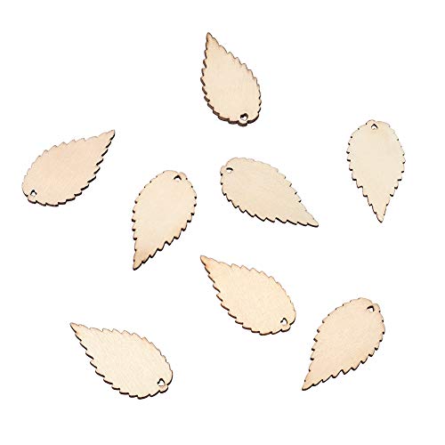 100 Stück ungefärbte Holzblatt-Anhänger 50 x 26 mm große Holzanhänger antikweiß für Ohrringe, Halsketten, Schmuck, DIY Handwerk von FASHEWELRY