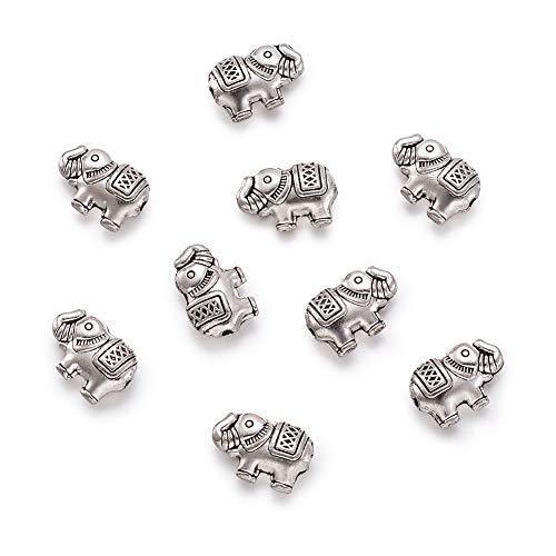 20 Stück tibetische Elefanten-Abstandshalter Perlen Antik Silber Metall Lose Perlen 8,5 x 12 mm für Halsketten, Armbänder und Schmuckherstellung von FASHEWELRY