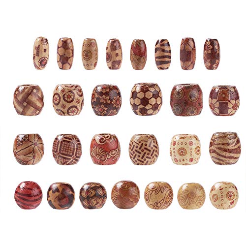 300 Stück bedruckte Holzperlen, runde und ovale lose Dreadlock-Perlen aus Holz für DIY-Schmuckherstellung, Haar-Accessoires von FASHEWELRY