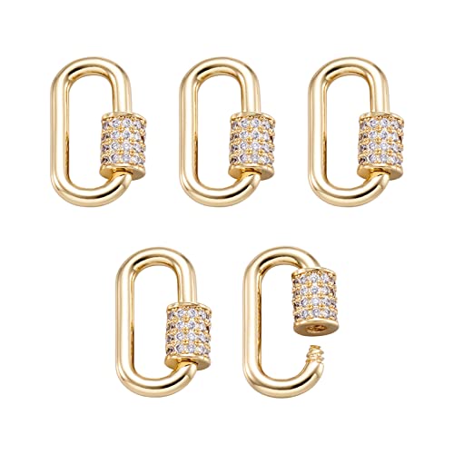 5 Stück echt 18 Karat vergoldet Schraubverschluss Karabiner oval Mikro-Pavé-Fassung Zirkonia Karabiner Schlüsselanhänger Schloss Verschluss Charm 17,1 x 10,5 mm für DIY Schmuckherstellung 5 Stück echt 18 Karat vergoldet Schraubverschluss Karabiner oval Mikro-Pavé-Fassung Zirkonia Karabiner Schlüsselanhänger Schloss Verschluss Charm 17,1 x 10,5 mm für DIY Schmuckherstellung von FASHEWELRY