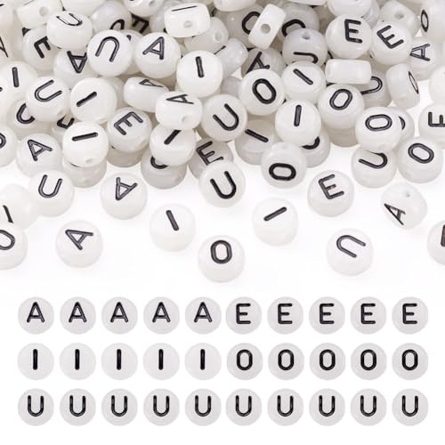 500 Stück flache runde Acryl-Alphabet-Perlen, leuchten im Dunkeln, A E I O U Vokalperlen für DIY-Schmuckherstellung 500 Stück flache runde Acryl-Alphabet-Perlen, leuchten im Dunkeln, A E I O U Vokalperlen für DIY-Schmuckherstellung von FASHEWELRY