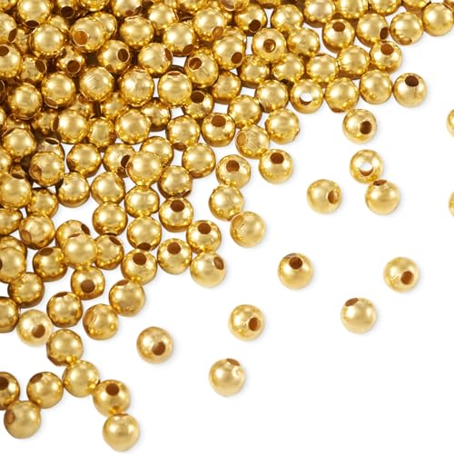 529 Stück 4 mm runde Sapcer Metallperlen goldene winzige glatte Perlen für Halsketten, Armbänder und Schmuckherstellung von FASHEWELRY