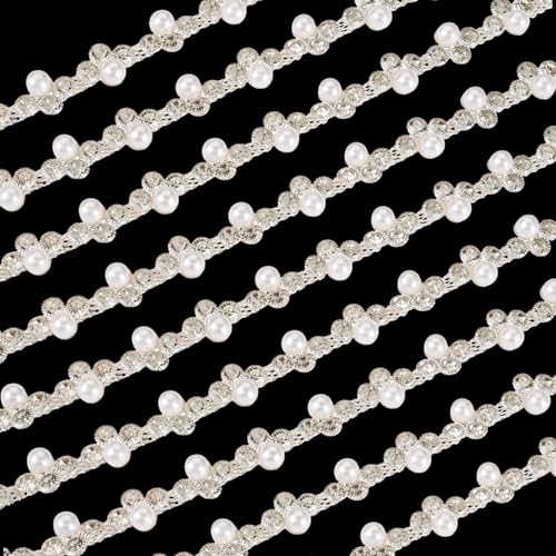 FASHEWELRY 1 Yard 10 mm Perlenbesatz Strass Applikation Imitation Perlen Kristall Perlen Fransen Band für DIY Brautkleid Kostüm Hochzeit Party Dekoration Supplies von FASHEWELRY