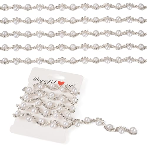 FASHEWELRY 1 Yard 12 mm Strass-Perlenbesatz zum Aufnähen, Applikation, Kunstperlenbesatz, Kristall-Fransenband für Bastelbedarf, Hochzeitskleid, Brautverzierungen von FASHEWELRY