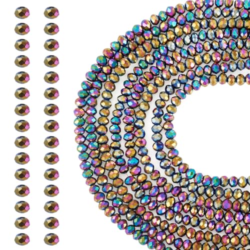 FASHEWELRY 10 Stränge, 3 mm, regenbogenbeschichtete Glasperlen, Rondelle, Kristallglas-Abstandshalter, facettierte Briolette-Perlen für selbstgemachte Halsketten, Armbänder, Schmuckherstellung von FASHEWELRY