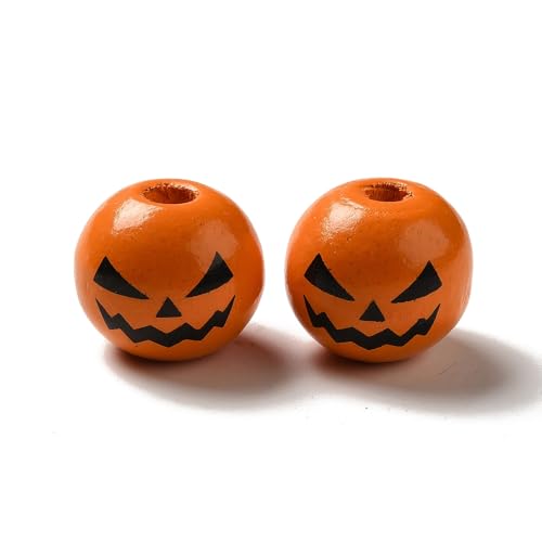 FASHEWELRY 10 Stück Halloween-Kürbis-Holzperlen, 16 mm, Jack-O-Laterne, großes Loch, Holzperlen für selbstgemachte Halsketten, Armbänder, Schmuckherstellung, Zuhause, Party-Dekoration FASHEWELRY 10 Stück Halloween-Kürbis-Holzperlen, 16 mm, Jack-O-Laterne, großes Loch, Holzperlen für selbstgemachte Halsketten, Armbänder, Schmuckherstellung, Zuhause, Party-Dekoration von FASHEWELRY