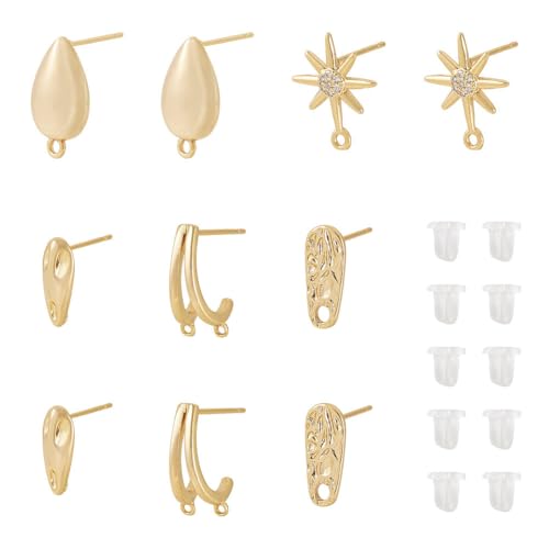 FASHEWELRY 10 Stück Ohrstecker mit Silikon-Ohrmuttern, echtes 14 Karat vergoldetes Messing, Ohrringherstellungs-Set, verschiedene Ohrring-Erkenntnisse für DIY-Ohrringe, Schmuckherstellung FASHEWELRY 10 Stück Ohrstecker mit Silikon-Ohrmuttern, echtes 14 Karat vergoldetes Messing, Ohrringherstellungs-Set, verschiedene Ohrring-Erkenntnisse für DIY-Ohrringe, Schmuckherstellung von FASHEWELRY