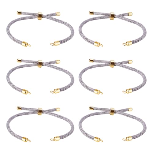 FASHEWELRY 10 Stück geflochtene Nylonschnur-Armbänder, verstellbare Schieber-Armbänder, Nylonschnur, Gliederarmband mit goldenen Messing-Fundstücken für DIY-Schmuckherstellung (Hellgrau) von FASHEWELRY