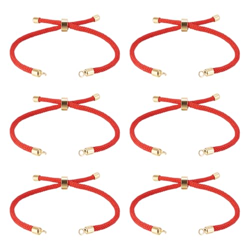 FASHEWELRY 10 Stück geflochtene Nylonschnur-Armbänder, verstellbare Schieber-Armbänder, Nylonschnur, Gliederarmband mit goldenen Messing-Fundstücken für DIY-Schmuckherstellung (rot) von FASHEWELRY