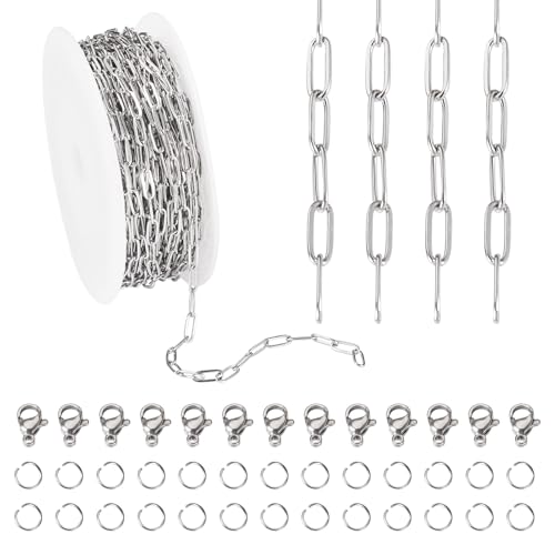 FASHEWELRY 10 m lange Edelstahl-Büroklammer-Gliederkette, flach, oval, mit Verschlüssen, Biegering-Verlängerung, Verbindungsstück-Kette für DIY-Halsketten, Armbänder, Schmuckherstellung FASHEWELRY 10 m lange Edelstahl-Büroklammer-Gliederkette, flach, oval, mit Verschlüssen, Biegering-Verlängerung, Verbindungsstück-Kette für DIY-Halsketten, Armbänder, Schmuckherstellung von FASHEWELRY