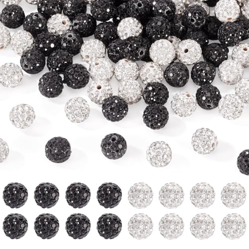 FASHEWELRY 100 Stück Kristall-Strass-Bubblegum-Perlen, gemischte Farben, 10 mm, runde Tonperlen, Pavé-Fassung, Discokugel-Perlen für Perlen, Stifte, Schlüsselbänder, Schlüsselanhänger, Taschen, Ketten von FASHEWELRY