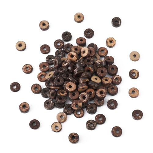 FASHEWELRY 100 Stück flache runde Kokosperlen, 9 mm, gefärbte Donut-Scheiben, Holz-Abstandshalter für DIY-Armbänder, Halsketten, Schmuckherstellung (Kokosbraun) von FASHEWELRY