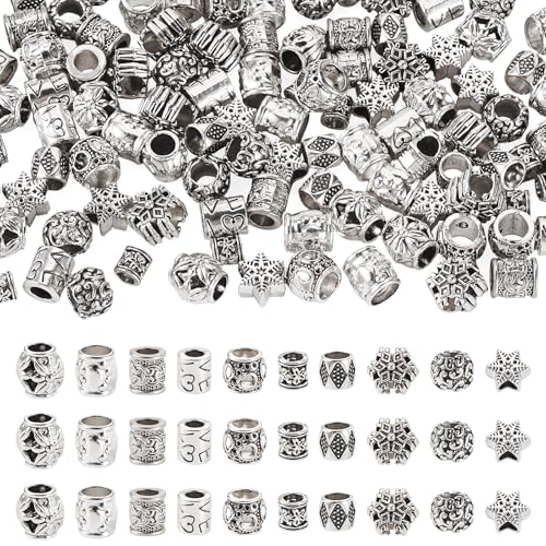 FASHEWELRY 100 Stück tibetischer Stil, antikes Silber, europäische Perlen, Großloch, lose Abstandshalter, Spalte, Metallperlen, Anhänger für Schmuckherstellung, Halsketten, Ohrringe, DIY-Zubehör FASHEWELRY 100 Stück tibetischer Stil, antikes Silber, europäische Perlen, Großloch, lose Abstandshalter, Spalte, Metallperlen, Anhänger für Schmuckherstellung, Halsketten, Ohrringe, DIY-Zubehör von FASHEWELRY