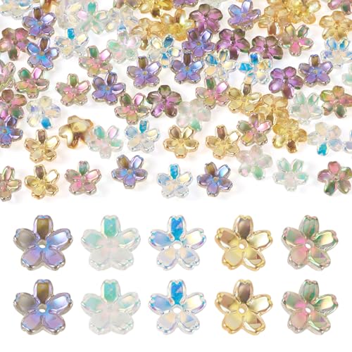 FASHEWELRY 100 Stück transparente Glasblumenkappen, galvanisiert, 5-Patal-Blume, lose Perlen, Blumenblüten-Perlenkappen für Schmuckherstellung, Bastelarbeiten FASHEWELRY 100 Stück transparente Glasblumenkappen, galvanisiert, 5-Patal-Blume, lose Perlen, Blumenblüten-Perlenkappen für Schmuckherstellung, Bastelarbeiten von FASHEWELRY