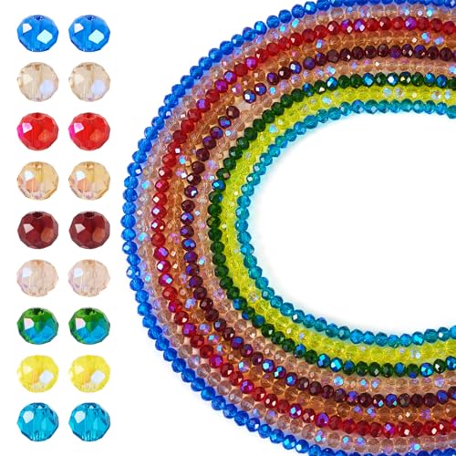 FASHEWELRY 1143 Stück regenbogenbeschichtete galvanisierte Glasperlen Strang facettierte Rondelle Kristall lose Perlen für DIY Armband Halskette Schmuckherstellung von FASHEWELRY