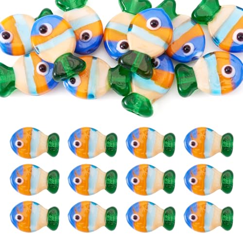 FASHEWELRY 12 Stück handgefertigte Glas-Fischperlen, 3D-Goldfisch-Perlen, niedliches Meerestier-Kristall, lose Abstandshalter für DIY-Armbänder, Ohrringe, Schlüsselanhänger, Schmuckherstellung, Blau von FASHEWELRY