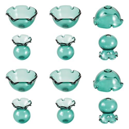FASHEWELRY 12 transparente Blumen-Glasperlenkappen, Kristall-Windglocke, Blumen- und Trompeten-Blumenperlen-Set, Quallen-Perlen zum Basteln, Windspiele, Quasten, Tropfenohrringe, Schmuckherstellung von FASHEWELRY