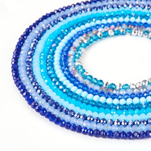FASHEWELRY 1270 Stück blaue galvanisierte Glasperlen, Strang, facettierte, runde Rondelle, Glaskristallperlen für DIY-Armbänder, Halsketten, Schmuckherstellung FASHEWELRY 1270 Stück blaue galvanisierte Glasperlen, Strang, facettierte, runde Rondelle, Glaskristallperlen für DIY-Armbänder, Halsketten, Schmuckherstellung von FASHEWELRY