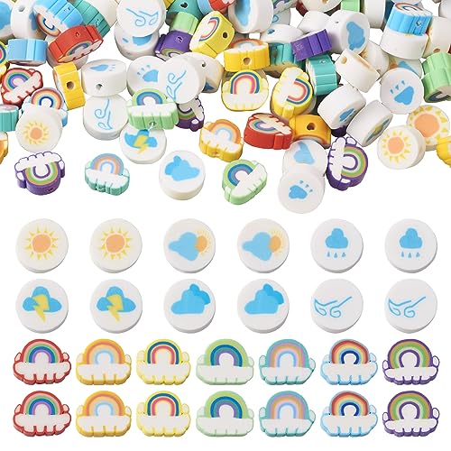 FASHEWELRY 130 Stück Regenbogen-Wolken-Polymer-Ton-Perlen, flach, rund, lose Abstandshalter für DIY-Schmuckherstellung FASHEWELRY 130 Stück Regenbogen-Wolken-Polymer-Ton-Perlen, flach, rund, lose Abstandshalter für DIY-Schmuckherstellung von FASHEWELRY