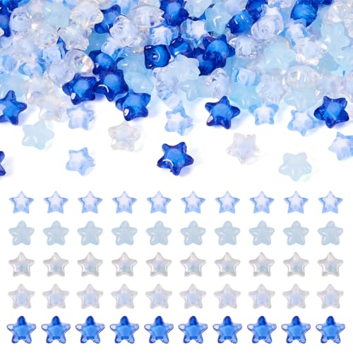 FASHEWELRY 150 Stück blaue Acryl-Sternperlen in 5 Farben, transparent, sternförmig, niedlich, Kunststoffperlen, rosa, kleine Kandi-Perlen, Abstandshalter für Armbänder, Halsketten, Schmuckherstellung von FASHEWELRY