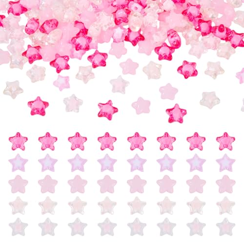 FASHEWELRY 150 Stück rosa Acryl-Sternperlen in 5 Farben, transparent, sternförmig, niedlich, Kunststoffperlen, rosa, kleine Kandi-Perlen, Abstandshalter für Armband, Halskette, Schmuckherstellung von FASHEWELRY