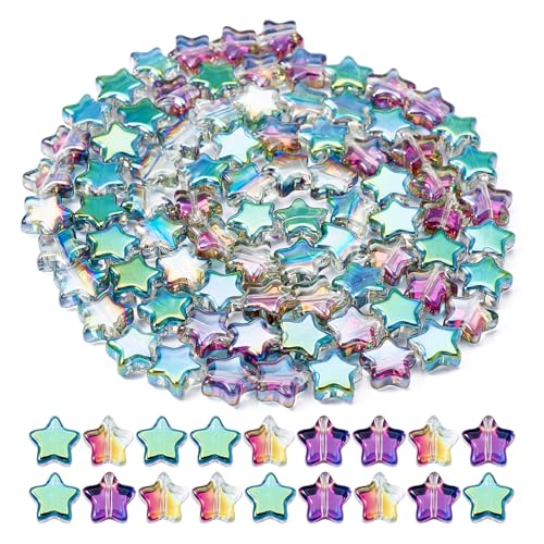FASHEWELRY 158 Stück galvanisierte Glas-Sternperlen, bunt beschichtete Kristallperlen, handgefertigte Lampwork-Perlen für DIY-Schmuckherstellung, Halskette, Armband, Zubehör von FASHEWELRY