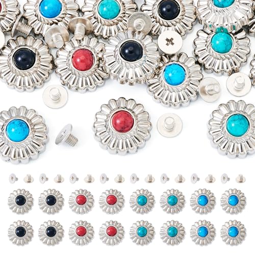 FASHEWELRY 16 Sets Tibetischer Stil Blume Dekoration Nieten Antik Silber Gänseblümchen Legierung Knöpfe Vintage Bohemian Türkis Knöpfe für DIY Leder Nähen Handwerk Taschen Dekor FASHEWELRY 16 Sets Tibetischer Stil Blume Dekoration Nieten Antik Silber Gänseblümchen Legierung Knöpfe Vintage Bohemian Türkis Knöpfe für DIY Leder Nähen Handwerk Taschen Dekor von FASHEWELRY