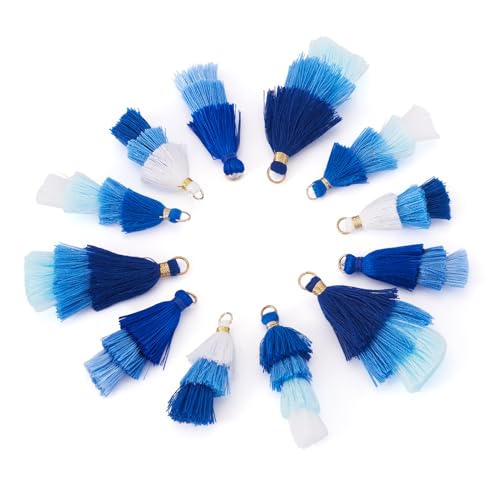 FASHEWELRY 16 Stück 3-lagige Quasten-Charms, blaue Quasten, baumelnde Ohrringe, Schlüsselanhänger, Anhänger für böhmische Schmuckherstellung, Tasche, Geldbörse, Handybaum, Auto-Dekoration FASHEWELRY 16 Stück 3-lagige Quasten-Charms, blaue Quasten, baumelnde Ohrringe, Schlüsselanhänger, Anhänger für böhmische Schmuckherstellung, Tasche, Geldbörse, Handybaum, Auto-Dekoration von FASHEWELRY