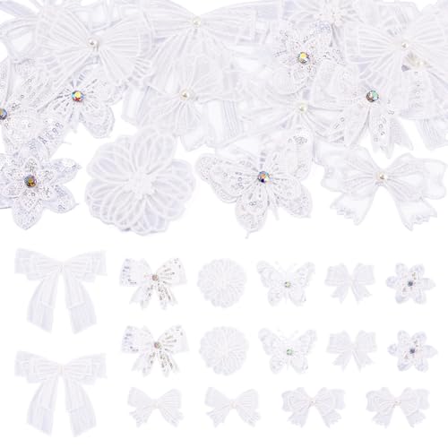 FASHEWELRY 16 Stück DIY Bowknot Bügelbild Schleife Schmetterling Blume bestickte Patches Polyester Spitze Stoff Patches für Hochzeit Dekorieren Kleider Jeans Hüte Schuhe Hemden Jacken Rucksäcke von FASHEWELRY
