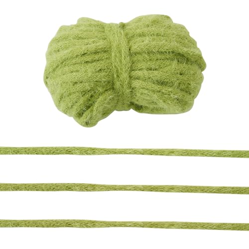 FASHEWELRY 20 Meter Plüschgarn zum Häkeln, Stricken, 5 mm dickes, weiches, klobiges Plüschgarn, Basteln, flauschiges Garn für die Herstellung von Schleifen, Decken, Kleidung, Nähen (Gelbgrün) von FASHEWELRY