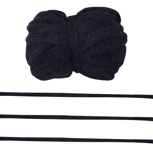 FASHEWELRY 20 Meter Plüschgarn zum Häkeln, Stricken, 5 mm dickes, weiches, klobiges Plüschgarn, Basteln, flauschiges Garn für die Herstellung von Schleifen, Decken, Kleidung, Nähen (schwarz) von FASHEWELRY